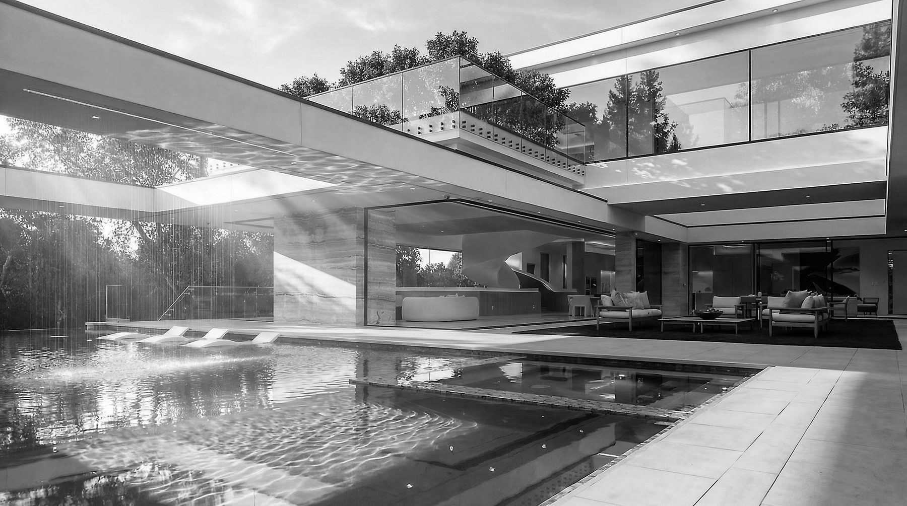 Villa Anahid — pool courtyard and water feature