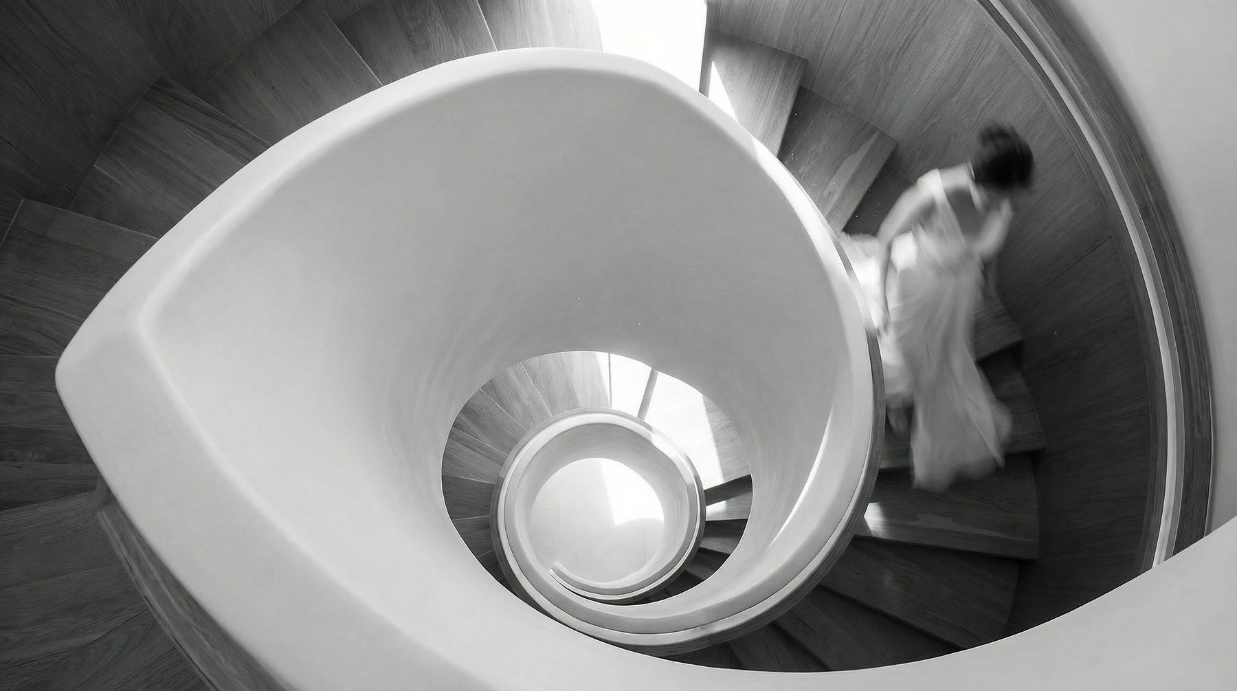 Villa Anahid, Atherton — the sculptural spiral stair seen from above
