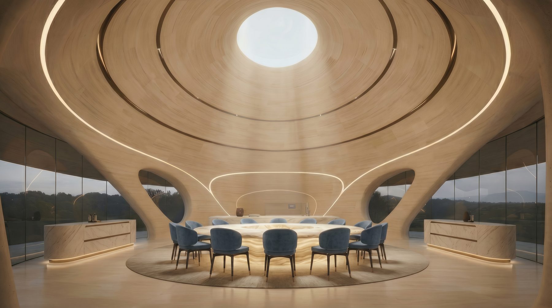 Bel Air estate vision — domed dining room beneath the oculus