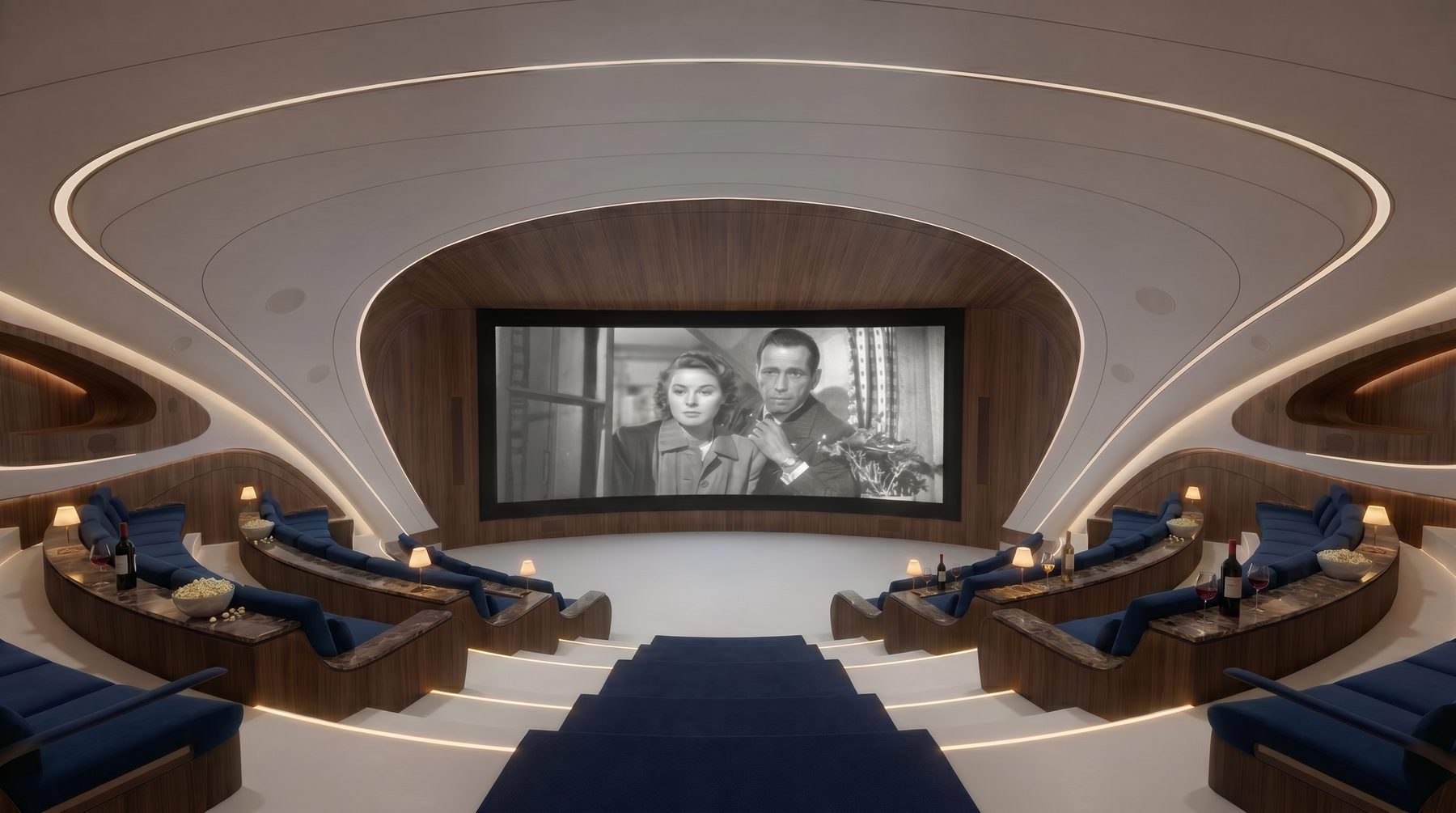 Bel Air estate vision — private cinema with curved seating tiers