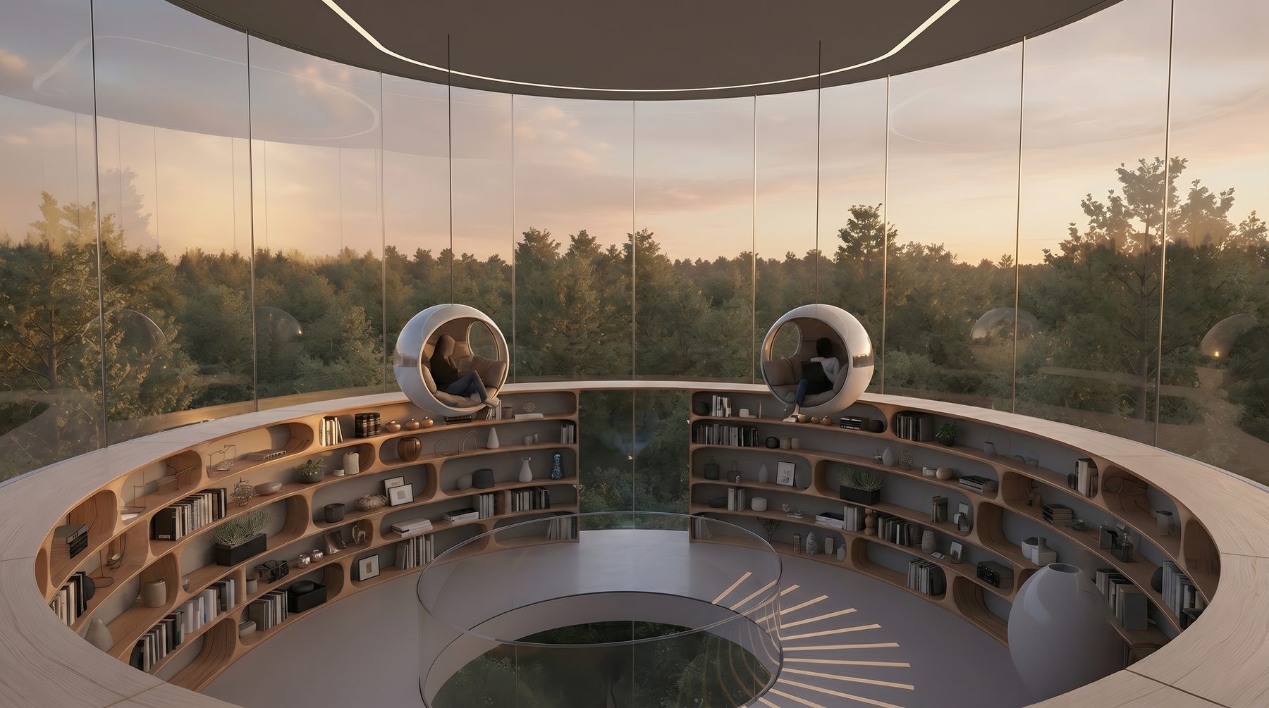 Bel Air estate vision — circular two-story library court