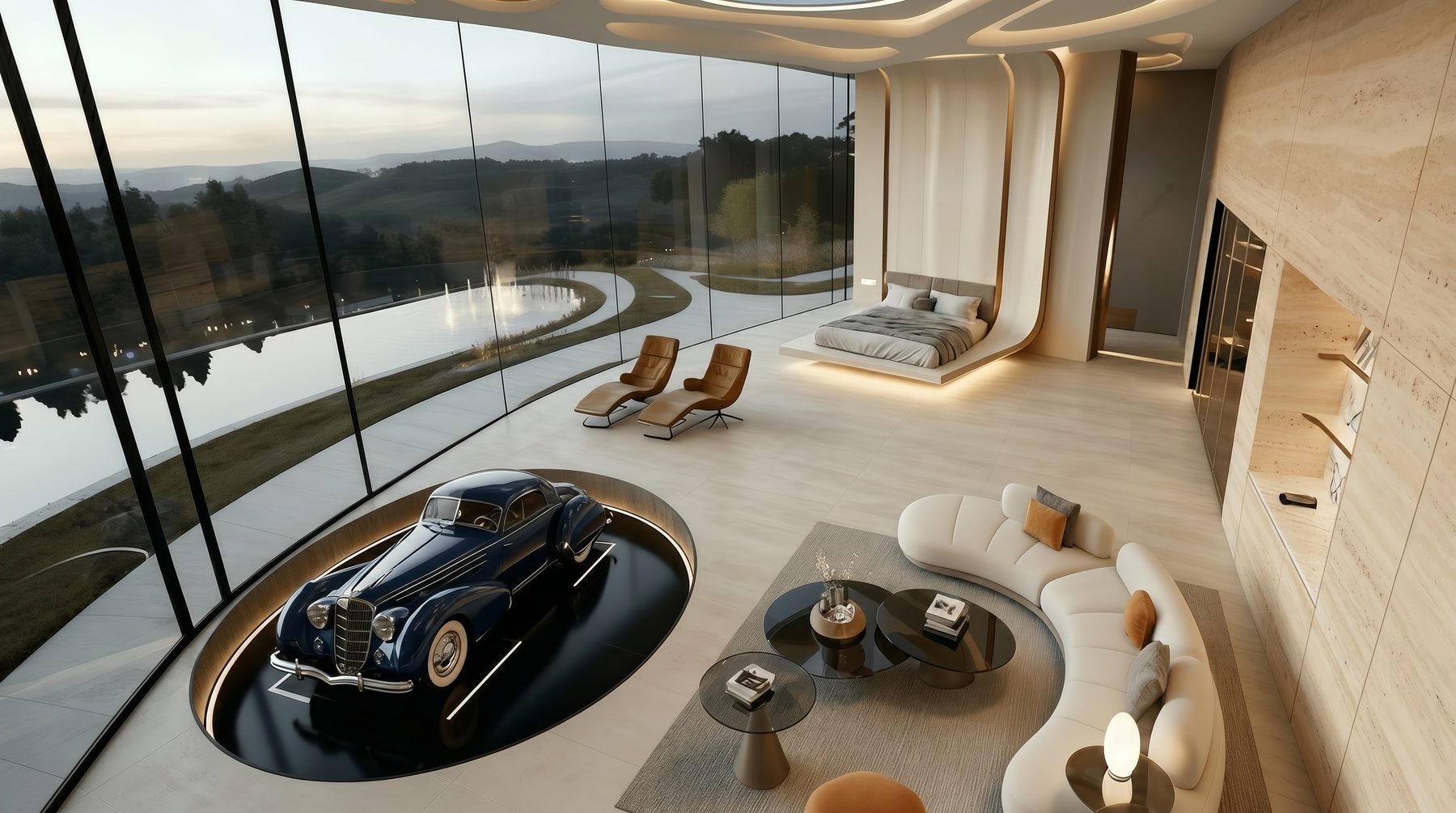 Bel Air estate vision — automobile salon with lounge seating