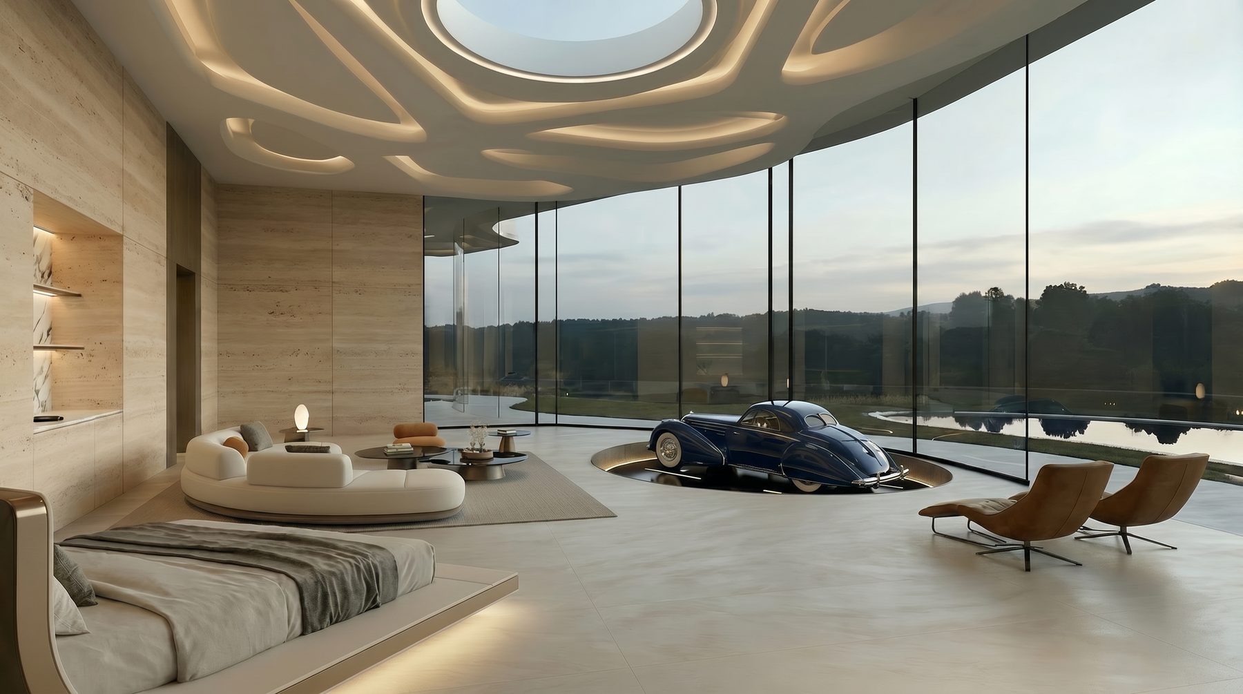 Bel Air estate vision — primary suite with showcase automobile court