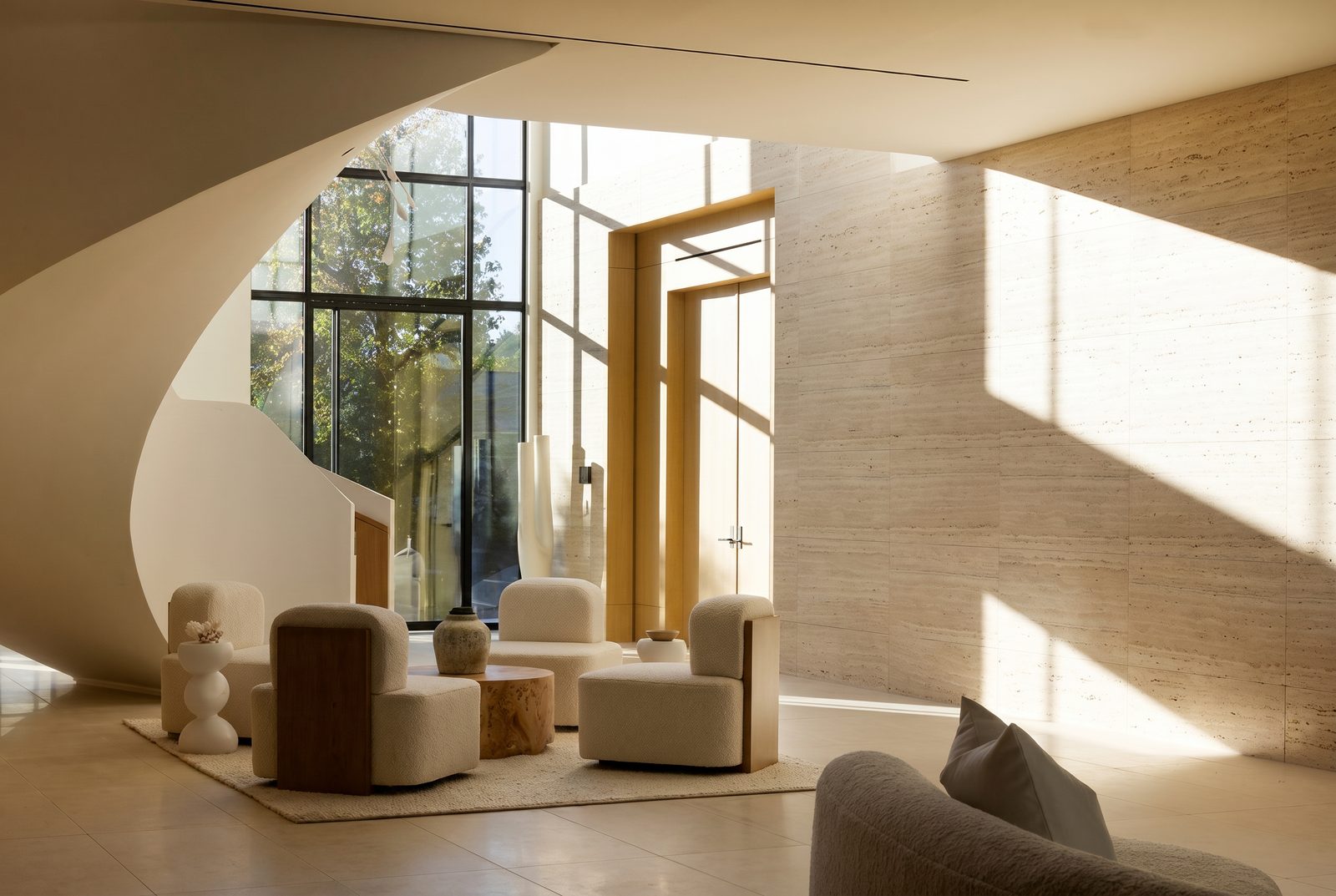 Oliveto Vale, Bel-Air residence by Beverly Hills One — sculptural staircase atrium