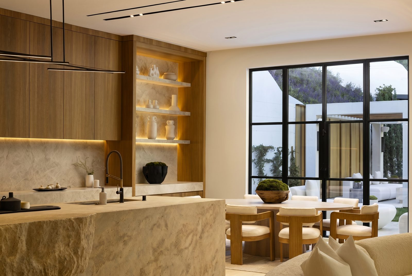 Oliveto Vale, Bel-Air residence by Beverly Hills One — kitchen with stone island