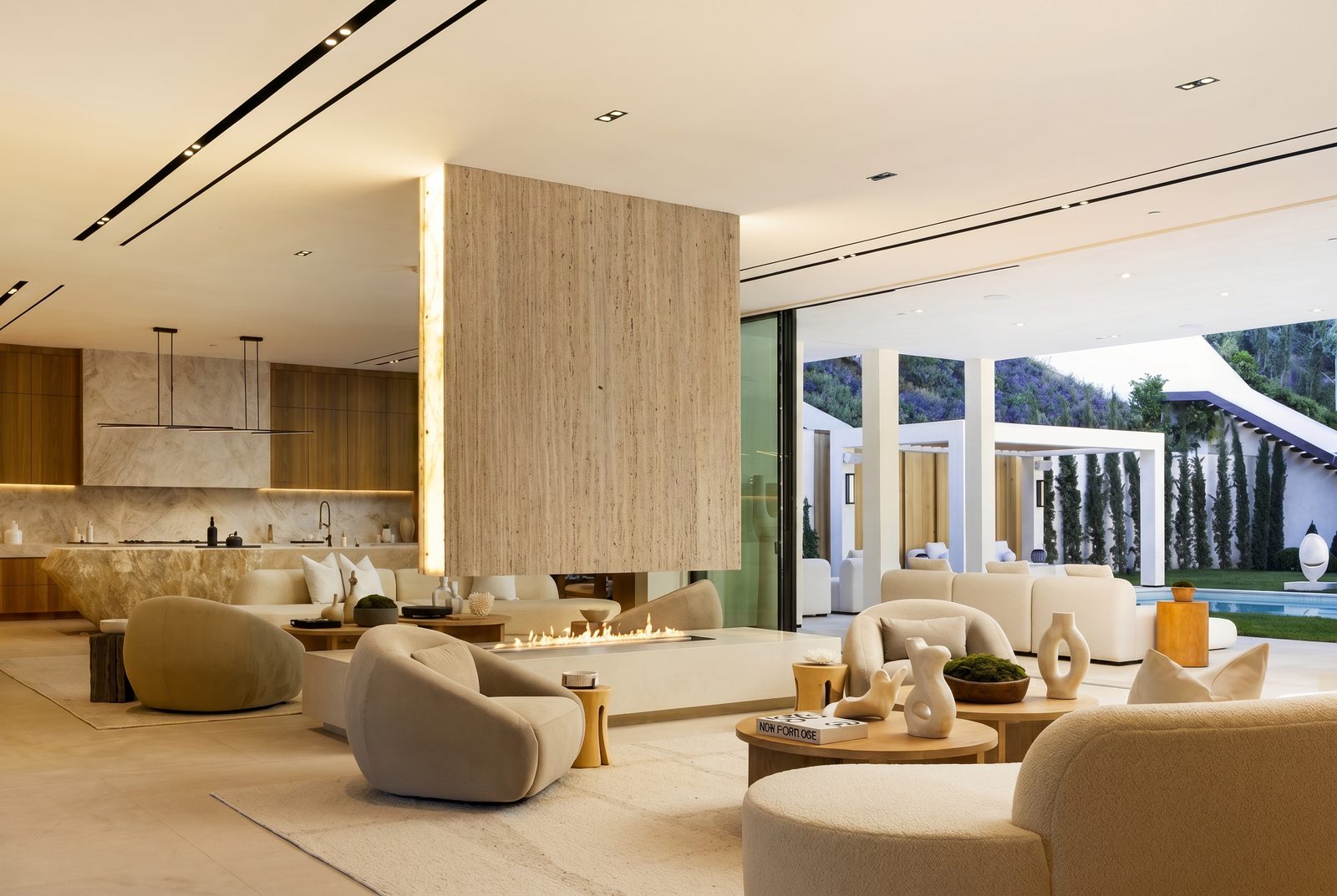 Oliveto Vale, Bel-Air residence by Beverly Hills One — great room opening to the pool terrace