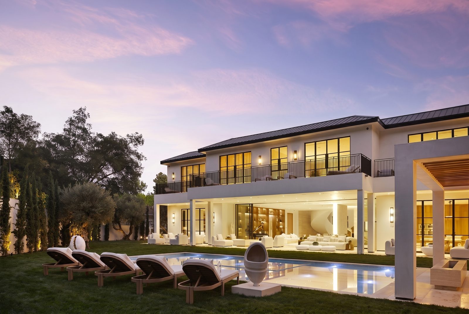 Oliveto Vale, Bel-Air residence by Beverly Hills One — rear elevation at twilight