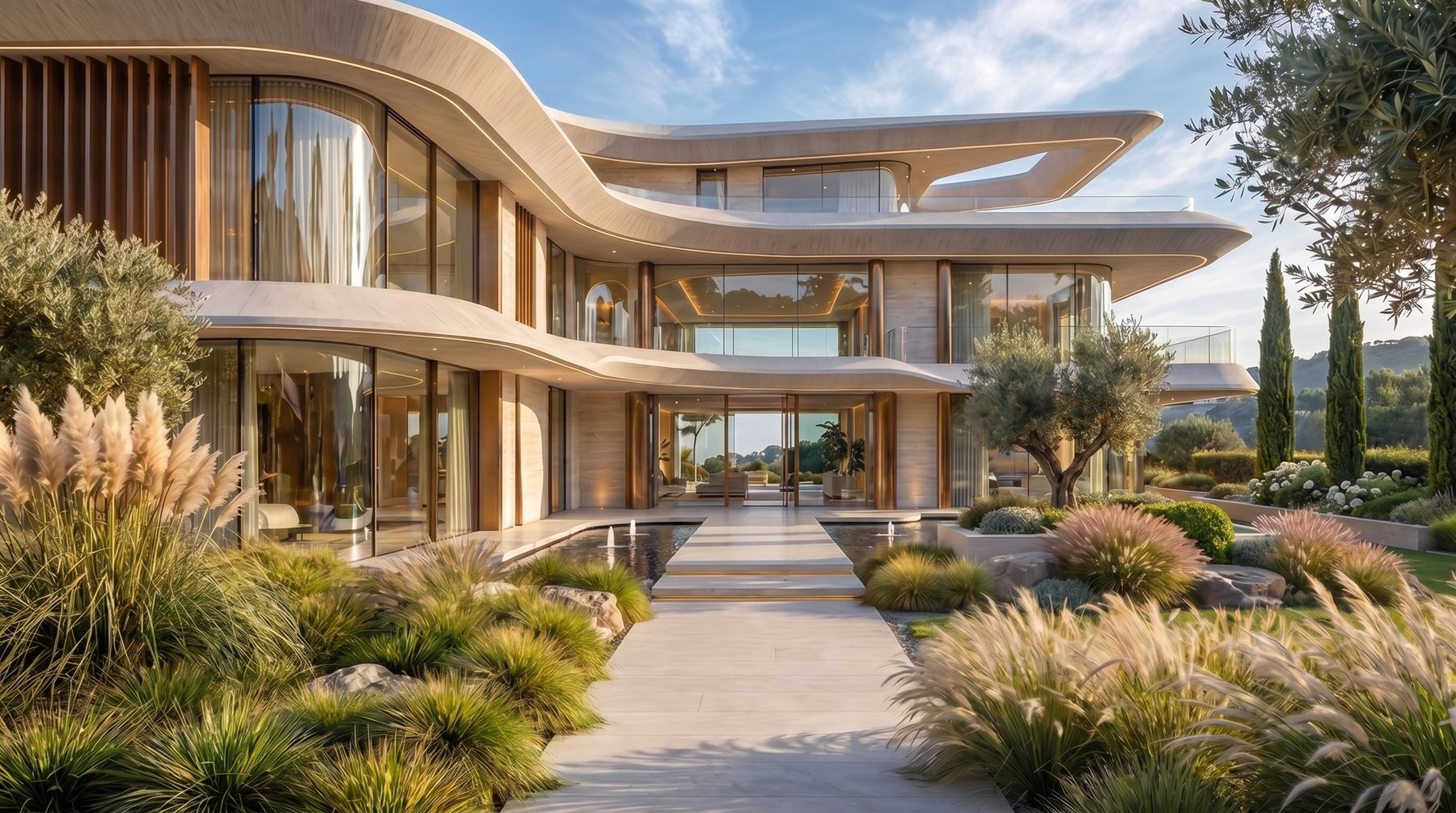 Villa Tosca — the garden walk to the entry in morning light
