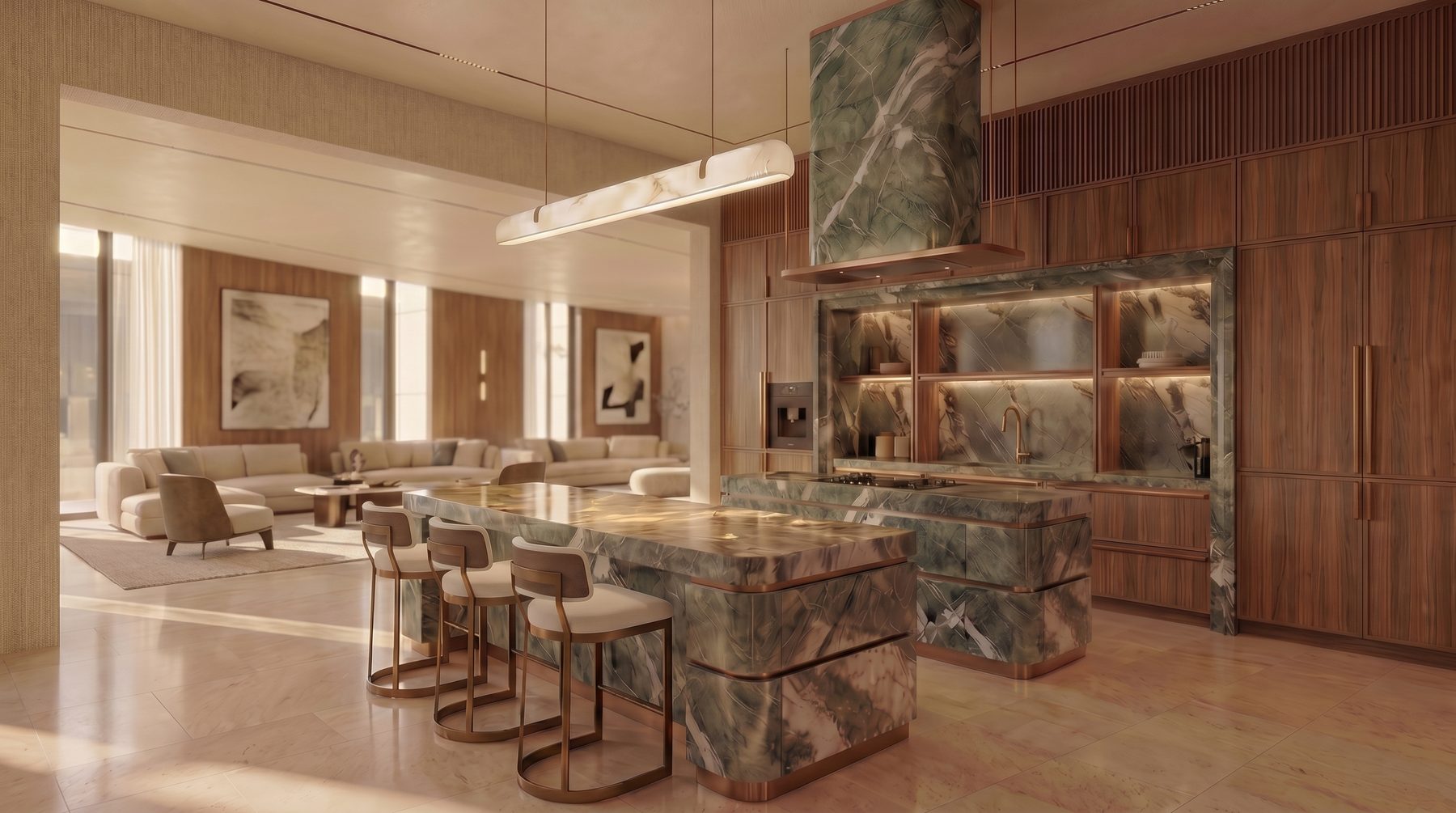 Villa Tosca — bar lounge in green marble and brass