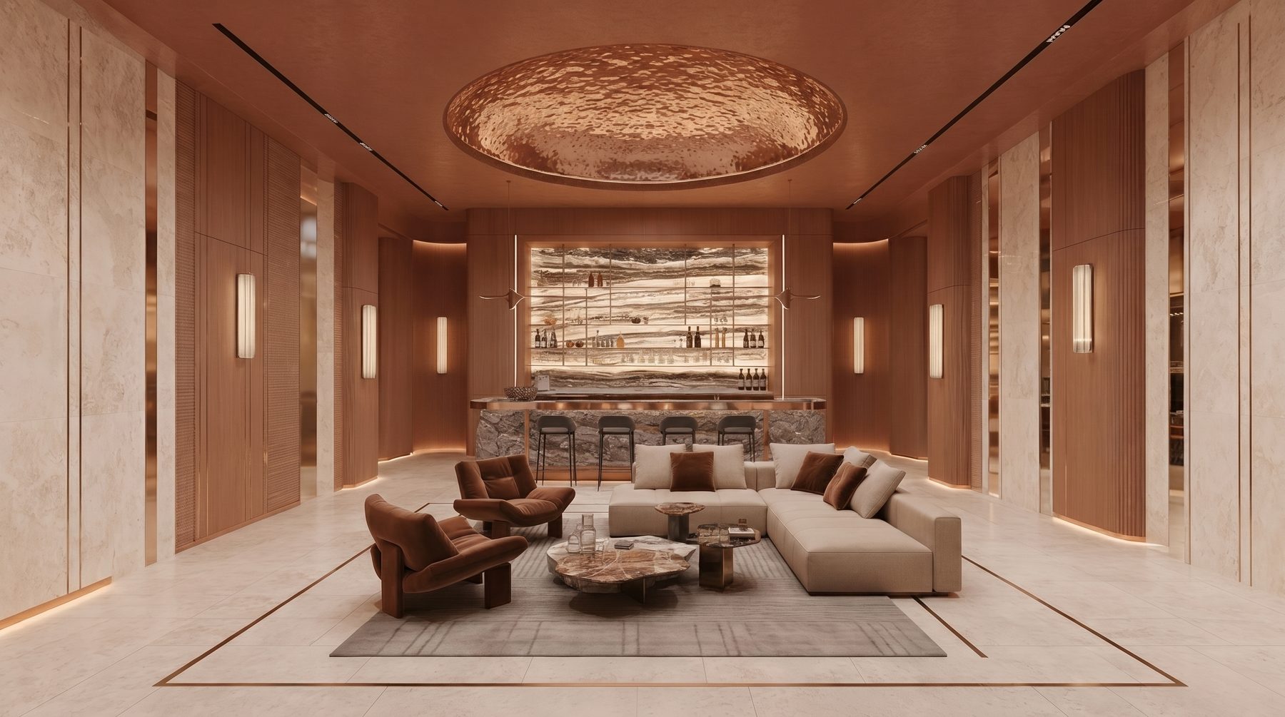 Villa Tosca — copper lounge beneath the hammered dome