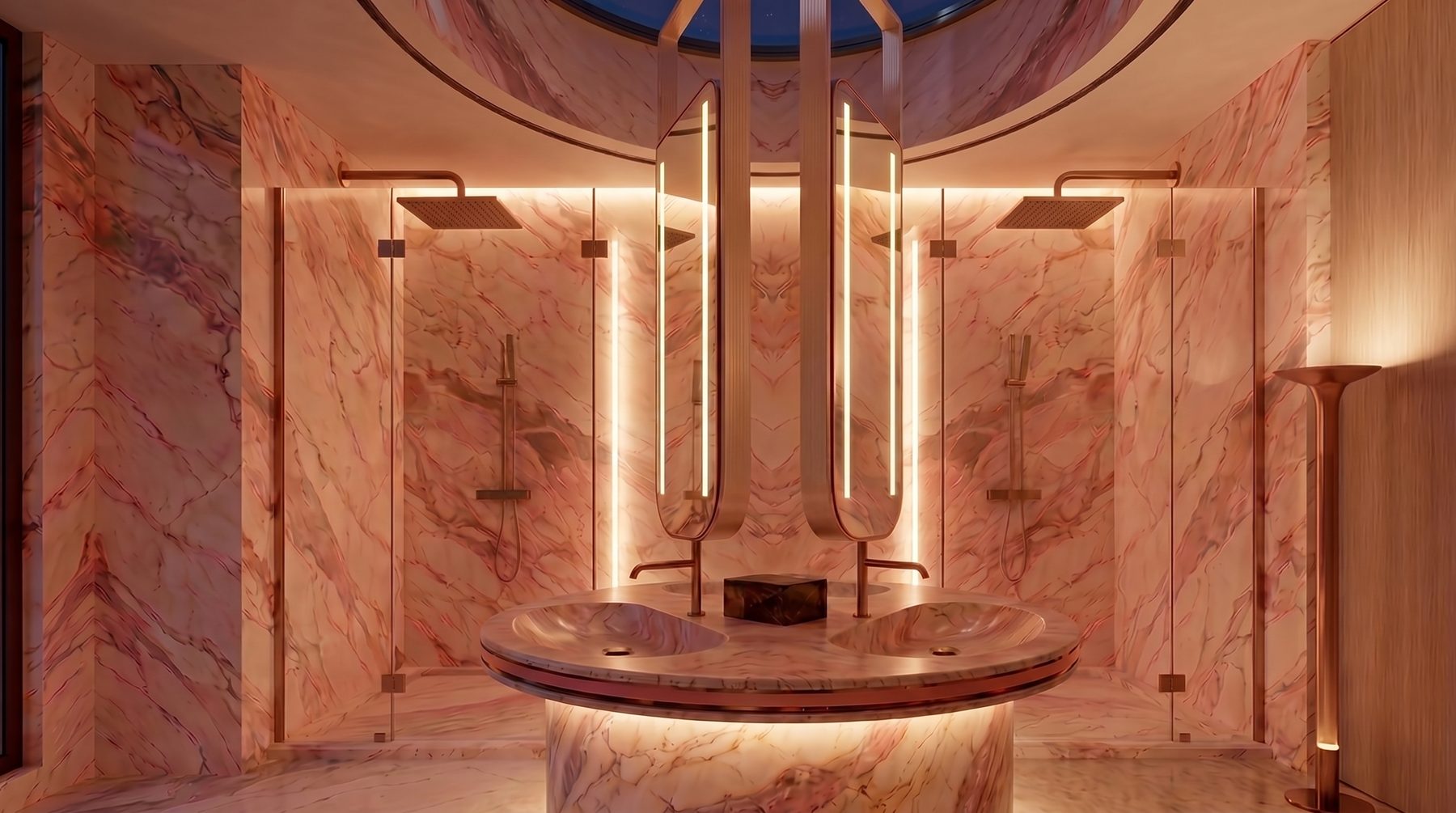 Villa Tosca — rose marble vanity detail