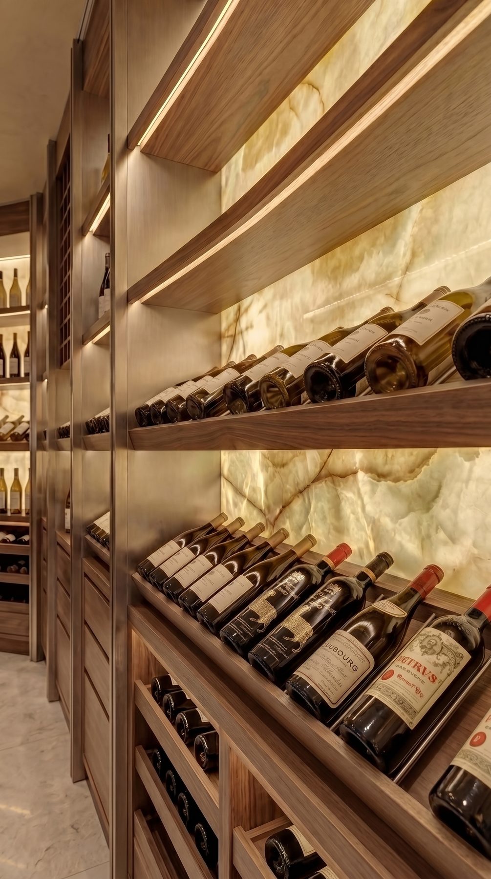 Villa Tosca — wine wall detail, vertical view